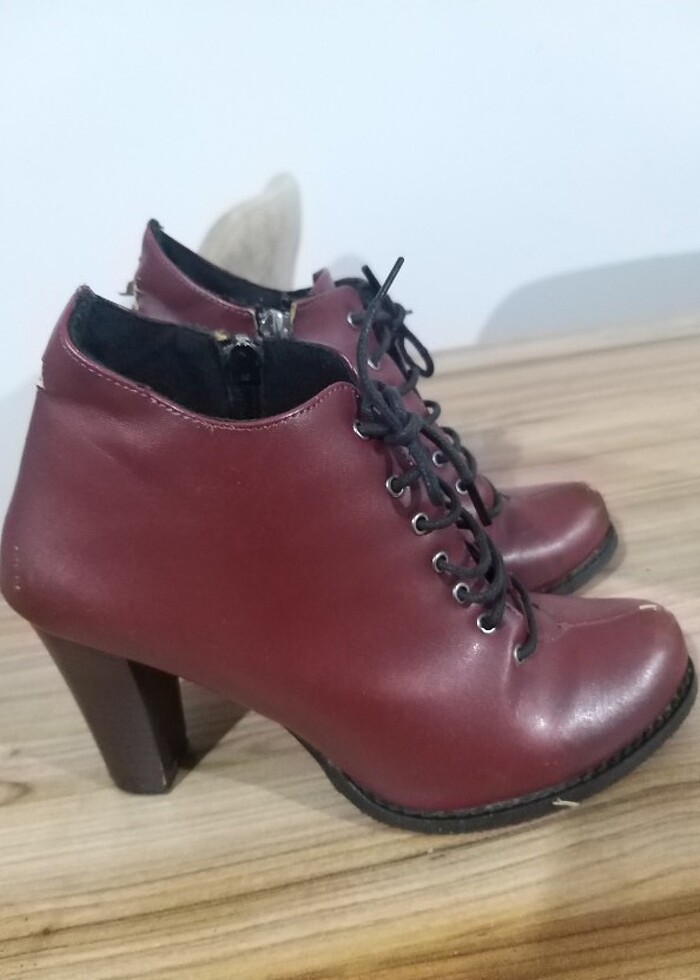 Bordo deri topuklu bot  - Görsel 4
