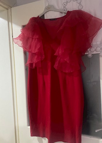 Kırmızı Fırfırlı Midi Kadın Abiye Elbise - Görsel 2