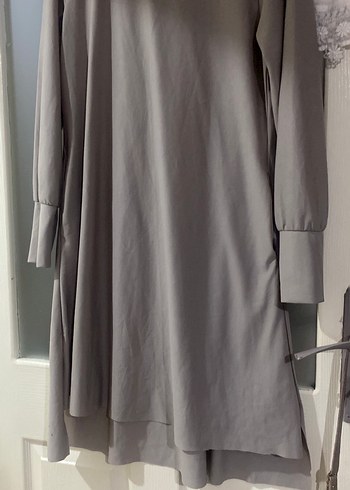 Gri Uzun Kollu Rahat Kesim Keten Tunik - Görsel 3