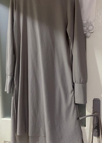 Gri Uzun Kollu Rahat Kesim Keten Tunik - Görsel 2