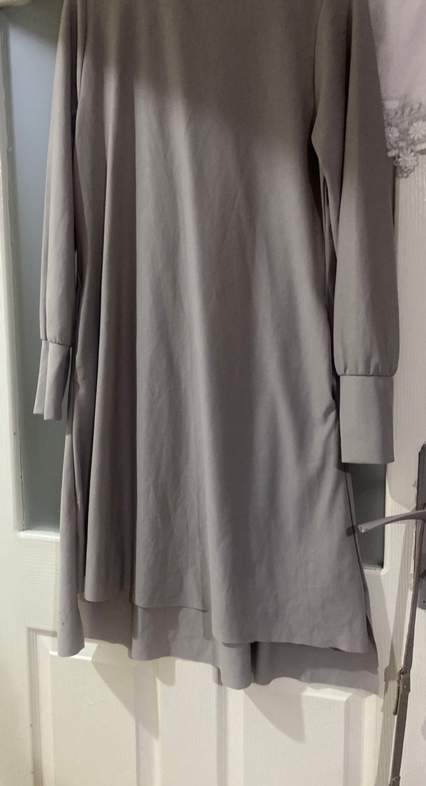 Gri Uzun Kollu Rahat Kesim Keten Tunik - Görsel 3