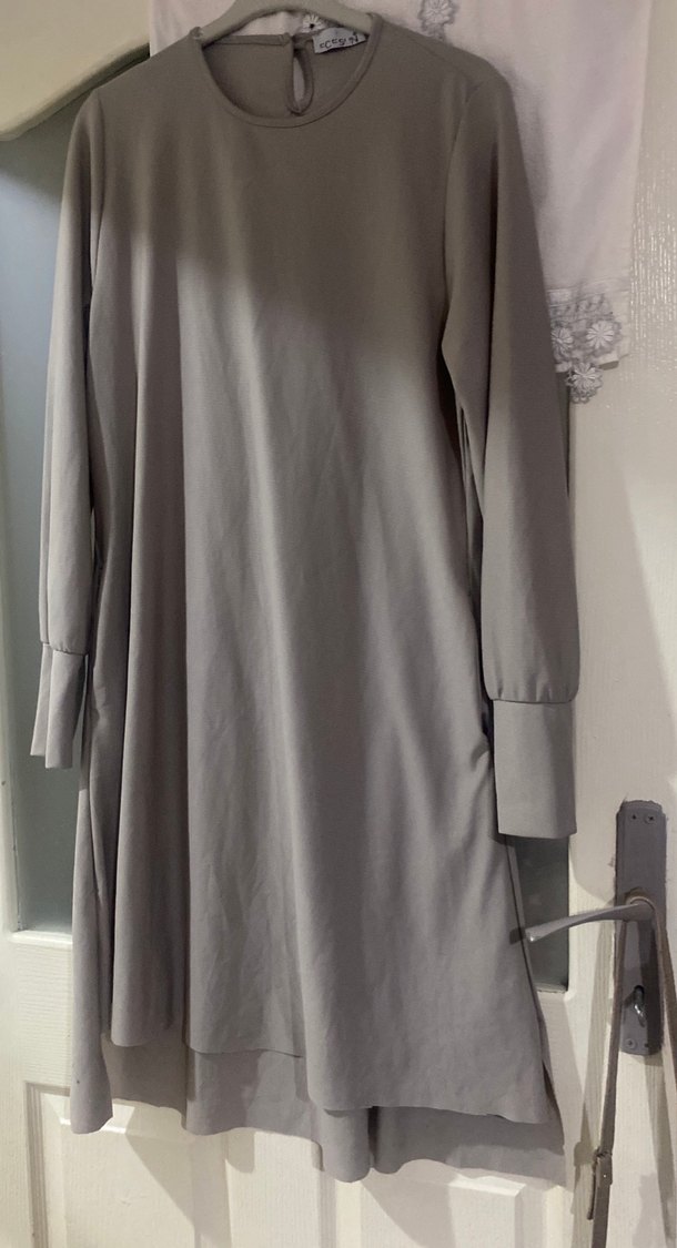 Gri Uzun Kollu Rahat Kesim Keten Tunik - Görsel 2