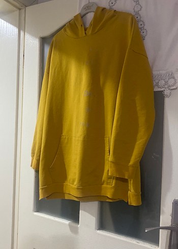 Sarı Kapüşonlu Midi Boy Sweatshirt - Görsel 2