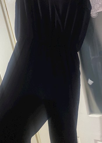 Siyah Uzun, Kolsuz, V Yaka Drapeli Tulum - Görsel 2