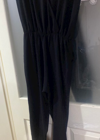 Siyah Uzun, Kolsuz, V Yaka Drapeli Tulum - Görsel 3