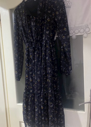 Uzun Kol, V Yakalı Mavi Bohem Elbise - Görsel 2