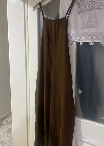 Kahverengi Uzun Keten Tulum - Görsel 2