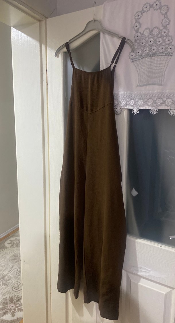 Kahverengi Uzun Keten Tulum - Görsel 2