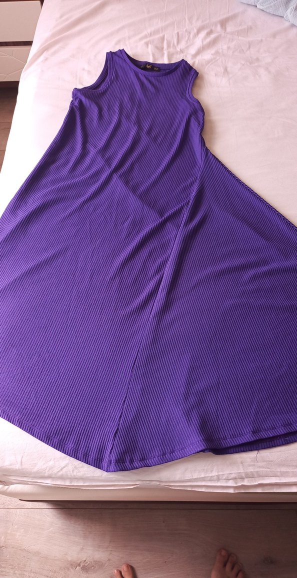 Mor Pliseli Uzun Kollu Elbise - Görsel 2