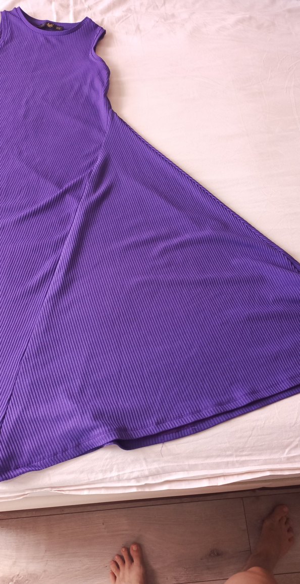 Mor Pliseli Uzun Kollu Elbise - Görsel 3