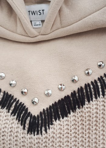 s Beden Nakışlı Bej Kadın Örgü Sweatshirt