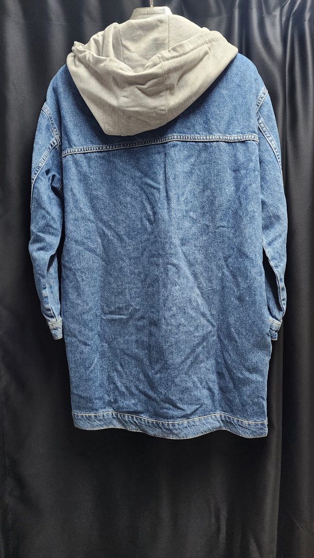 Kadın Uzun Mavi Kot Ceket Kapüşonlu - Görsel 3