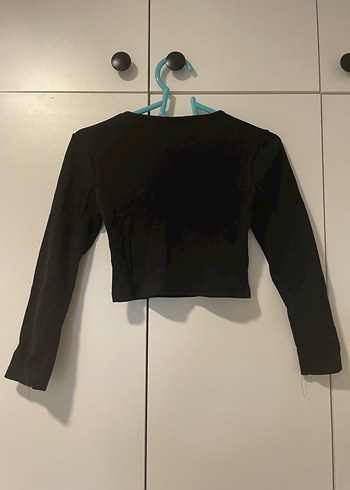 Fermuarlı Siyah Uzun Kollu Crop Top - Görsel 5