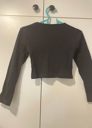 Fermuarlı Siyah Uzun Kollu Crop Top - Görsel 7