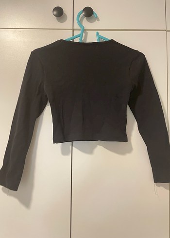 Fermuarlı Siyah Uzun Kollu Crop Top - Görsel 6