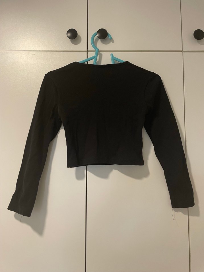 Fermuarlı Siyah Uzun Kollu Crop Top - Görsel 5