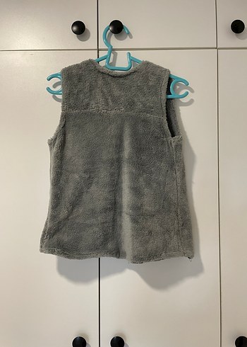 Gri Kız Peluş Yelek Yüksek Yakalı - Görsel 3