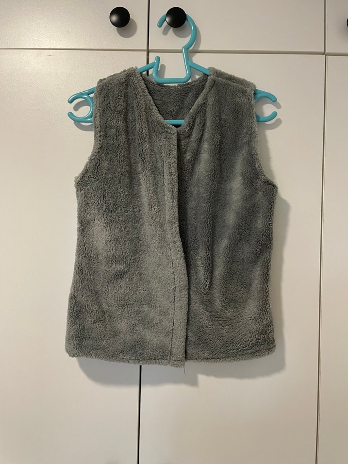 Gri Kız Peluş Yelek Yüksek Yakalı - Görsel 2