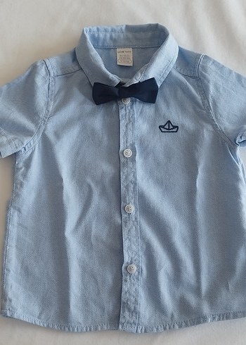 Mavi Denim Kısa Kollu Papyonlu Erkek Gömlek