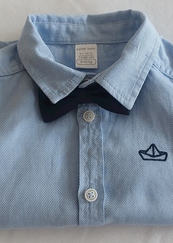 Mavi Denim Kısa Kollu Papyonlu Erkek Gömlek