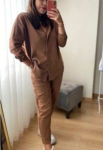 Kahverengi oversize takım