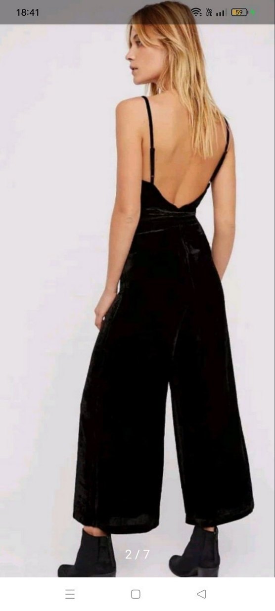 Free People Siyah Kadife Askılı Bol Kesim Kadın Tulum - Görsel 2