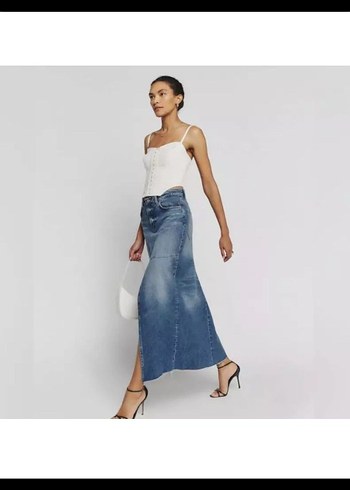 Reformation Yırtmaçlı Uzun Denim Etek - Görsel 2