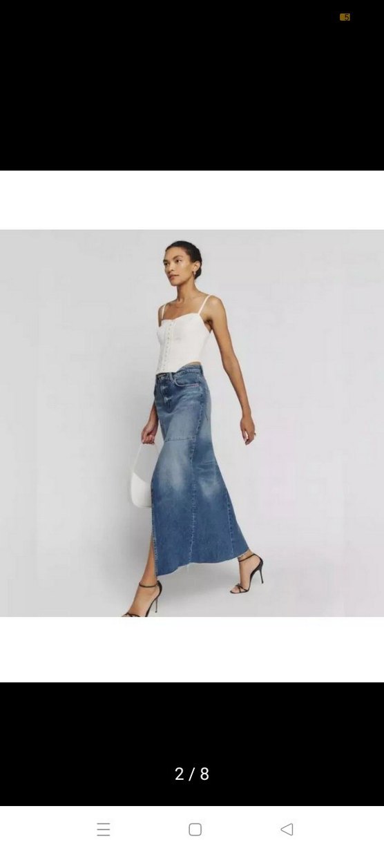 Reformation Yırtmaçlı Uzun Denim Etek - Görsel 2