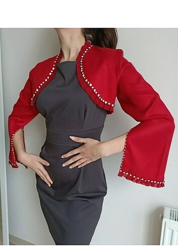 Kırmızı abiye bolero 
