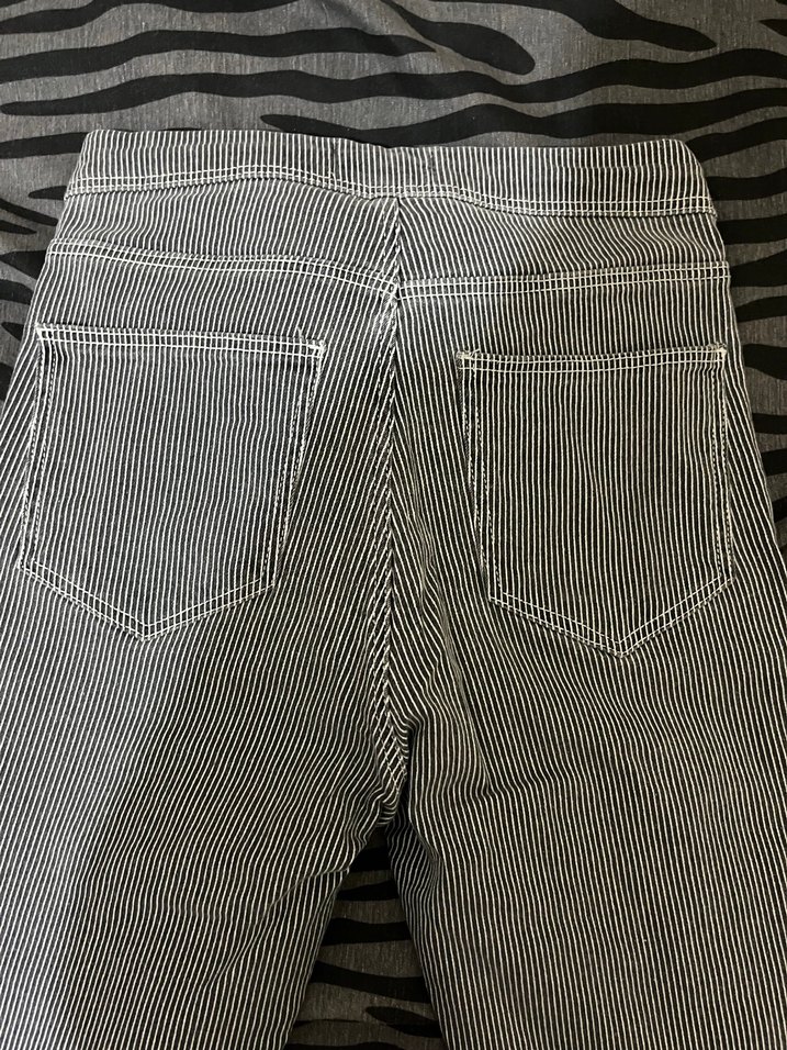 Gri Çizgili Kadın Denim Pantolon - Görsel 4