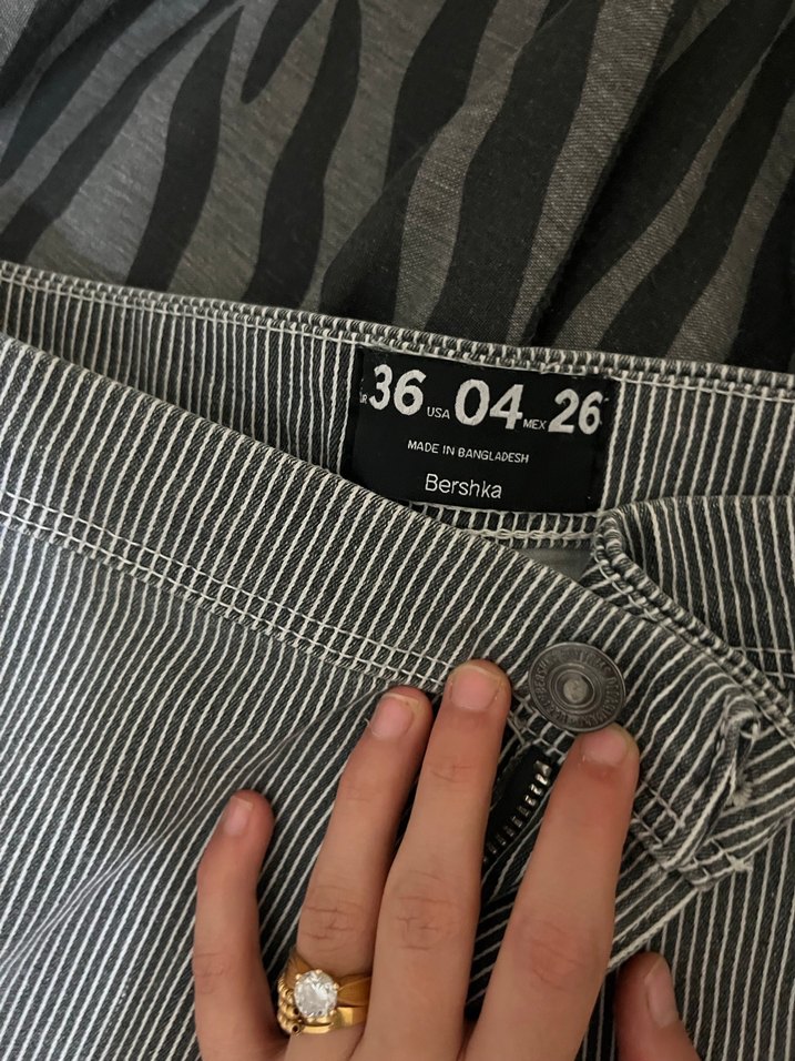 Gri Çizgili Kadın Denim Pantolon - Görsel 3