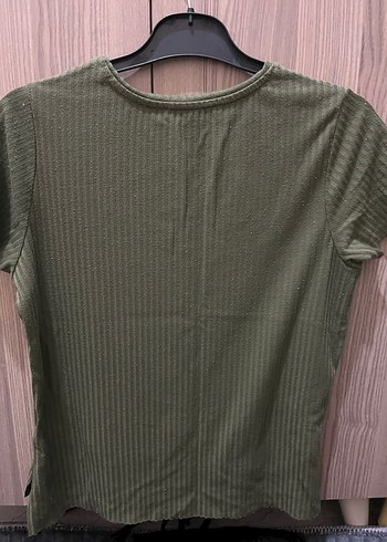 Yeşil Kısa Kollu Keten Tişört - Görsel 3