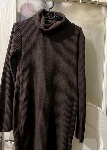 Kahverengi Balıkçı Yaka Uzun Triko Elbise - Görsel 2