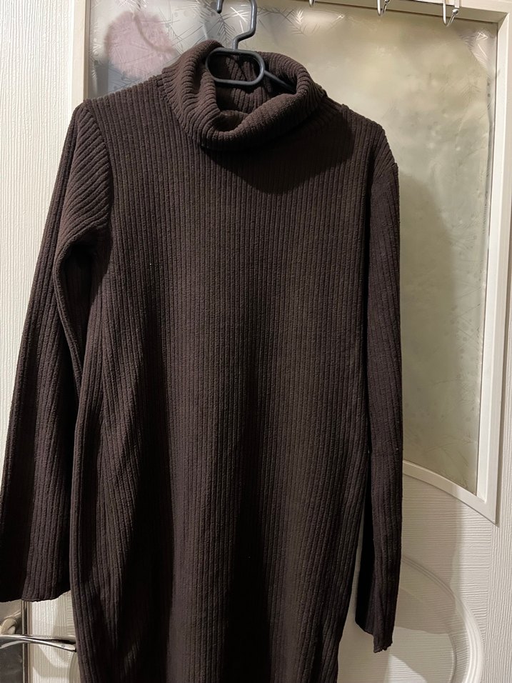 Kahverengi Balıkçı Yaka Uzun Triko Elbise - Görsel 2