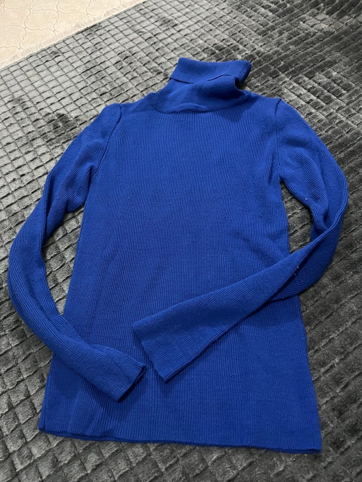 Sarı ve mavi Balıkçı Yaka Kadın Triko Kazak 150 - Görsel 2