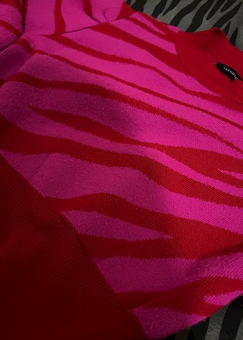 Kadın Renkli Zebra Desenli Triko Kazak - Görsel 2