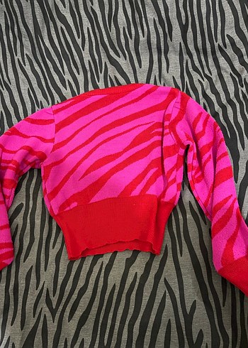Kadın Renkli Zebra Desenli Triko Kazak - Görsel 4
