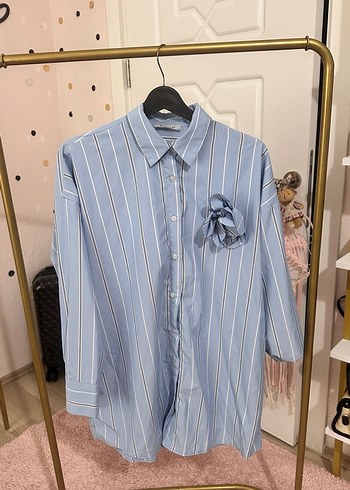 Mavi Çizgili Düğmeli Kadın Gömlek - Görsel 2