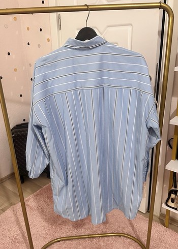 Mavi Çizgili Düğmeli Kadın Gömlek - Görsel 3