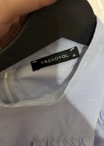 Kadın Mavi Pamuklu Fırfırlı Uzun Kollu Gömlek - Görsel 6