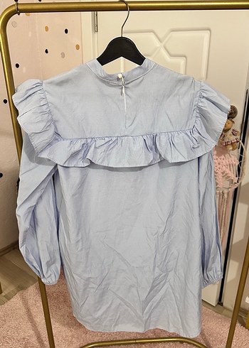 Kadın Mavi Pamuklu Fırfırlı Uzun Kollu Gömlek - Görsel 3