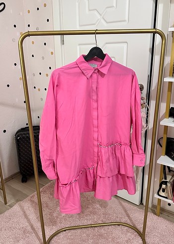 Pembe Mini Taşlı Salaş Tunik - Görsel 2