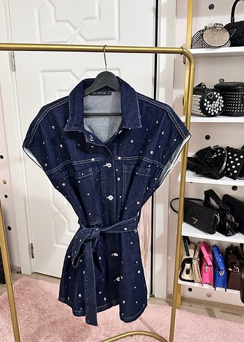 Kısa Kollu Lacivert Kadın Kot Ceket - Görsel 3