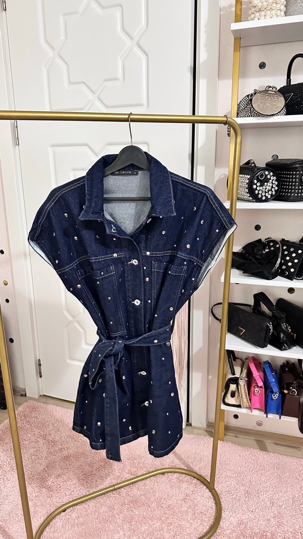 Kısa Kollu Lacivert Kadın Kot Ceket - Görsel 3