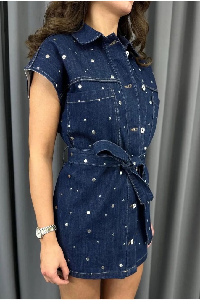 Kısa Kollu Lacivert Kadın Kot Ceket - Görsel 2