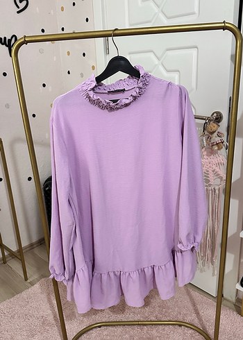 Mor Renkli Yumuşak Dokulu Fırfırlı tunik - Görsel 3