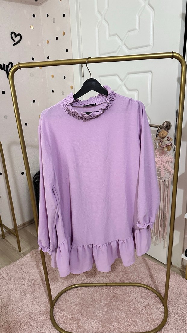 Mor Renkli Yumuşak Dokulu Fırfırlı tunik - Görsel 3