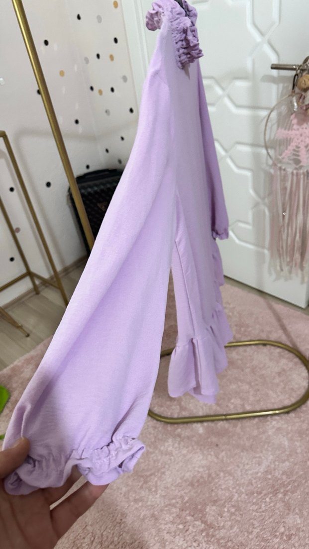 Mor Renkli Yumuşak Dokulu Fırfırlı tunik - Görsel 5