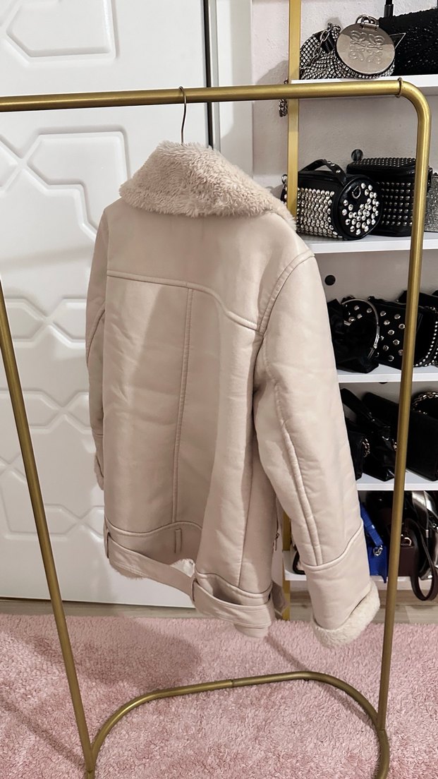 Kürk Detaylı Bej Kadın Ceket - Görsel 3