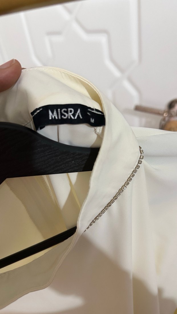 Beyaz Kuşaklı Saten taşlı tunik - Görsel 5